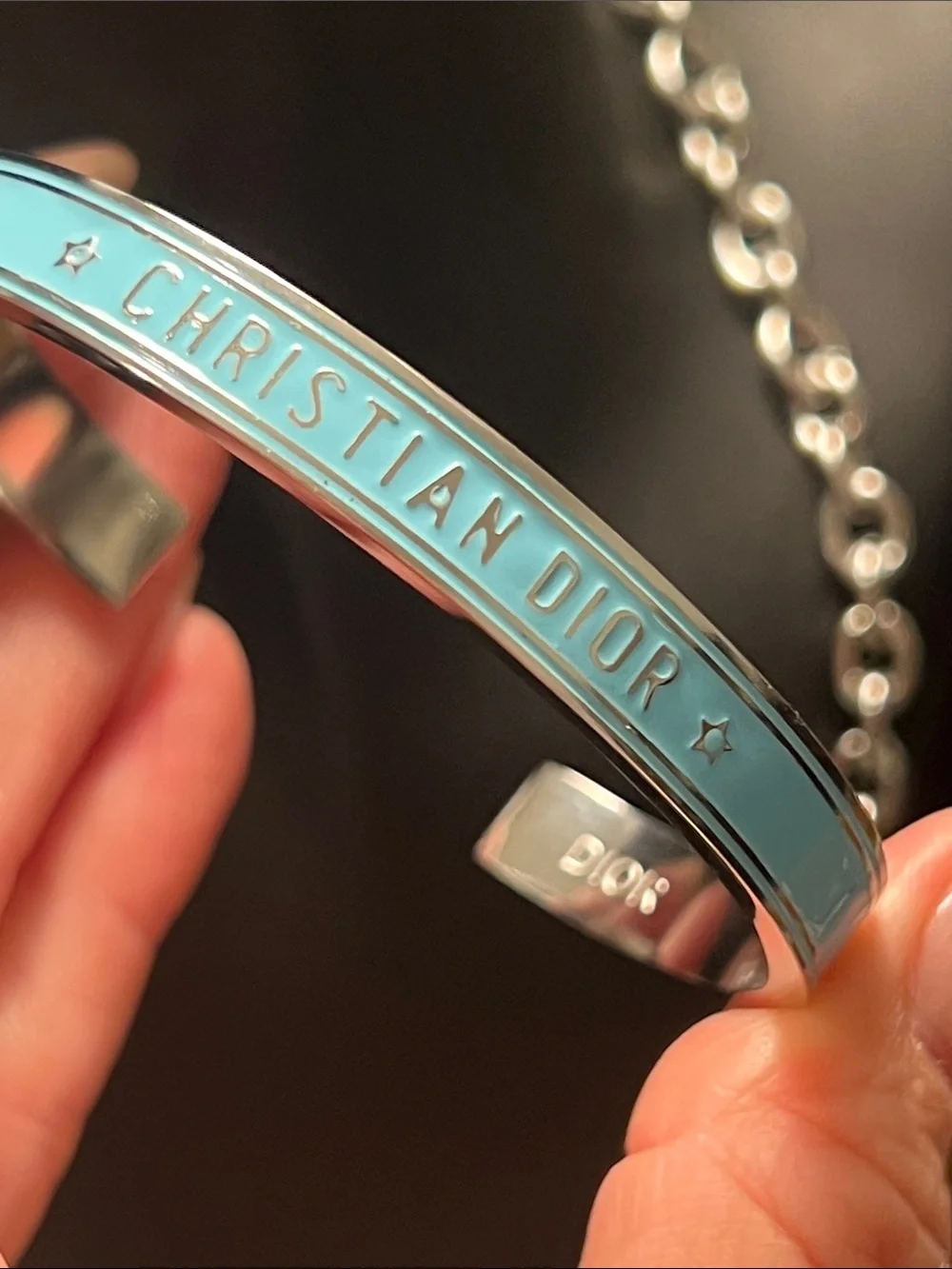 Up Cycled Sky Blue Enamel Logo Bangle Bracelet